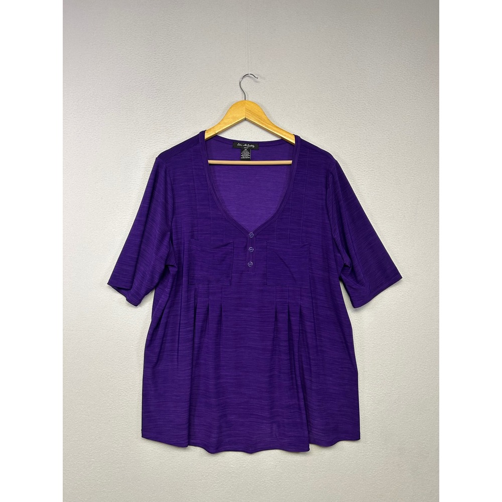 Casual Elie McCarthy Woman 2X Purple Henley Pleated Tunic Comfory Modest Top